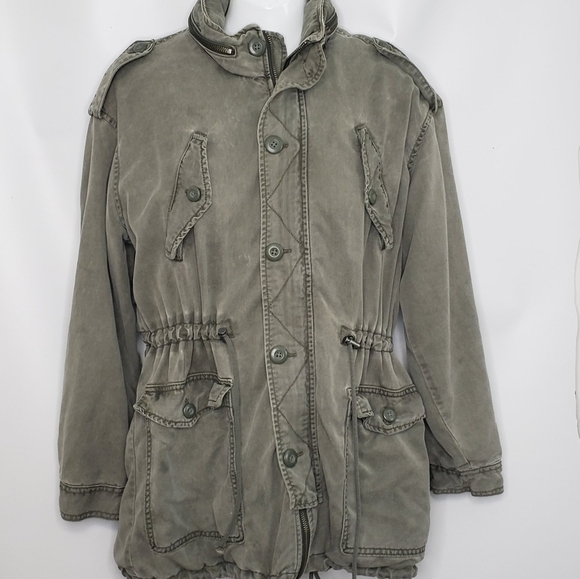 American Eagle Olive Green Utility Jacket Hide Away Hood Pockets Size S… - Picture 2 of 15